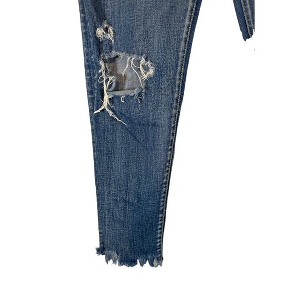 The Factory Blue Fringe Raw Hem Ripped Casual Denim Jeans Women Sz 28 - Picture 3 of 11